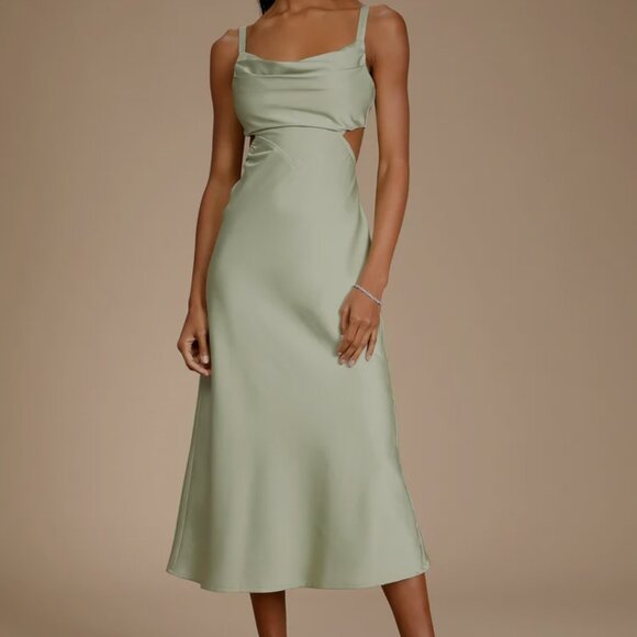Lulu's Sage Satin Cowl Dress BNWT - Picture 1 of 5